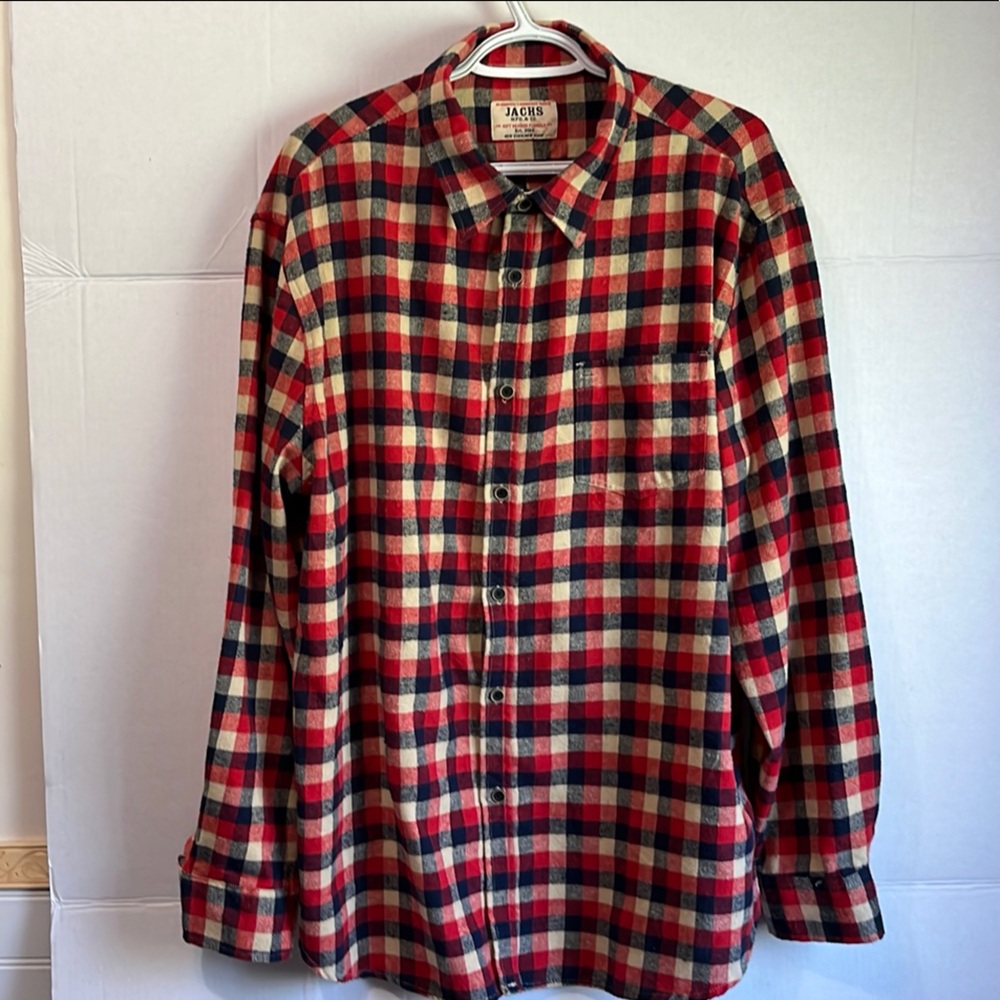 JACHS Men's XXL Red Plaid Button Down Long Sleeve Shirt